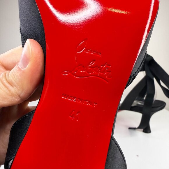 Louboutin Cassia 55 black satin kitten heel ballet pumps - Picture 7 of 8